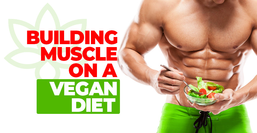 Building Muscle on a Vegan Diet Header with Athlete and Salad