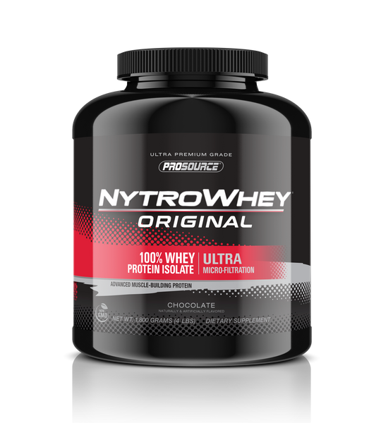 NytroWhey Original 100% whey protein isolate ultra micro filtration advanced muscle building protein net weight 4 lbs chocolate
